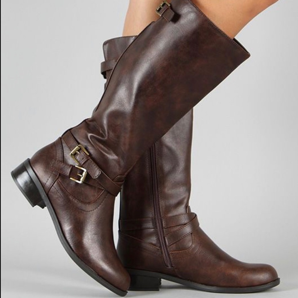 Women's Flat Knee High Riding Boots Faux Leather New